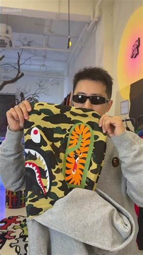 Bape Grey Shark Hoodie with Yellow Camo Double Hood Unboxing & Try-On | Ninjahype Pickup #bape