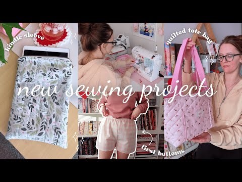New Sewing Projects 🎀🪡 quilted tote bag, pajama shorts, & kindle sleeve