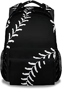 Baseball School Backpack for Boys, 16 Inch Black Backpacks for Kids Age 10-12, Cool Lightweight Bookbag for Travel