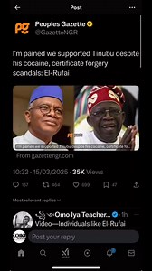 I'm pained we supported Tinubu despite his cocaine, certificate forgery scandals: El-Rufai | KOIKI MEDIA | Facebook