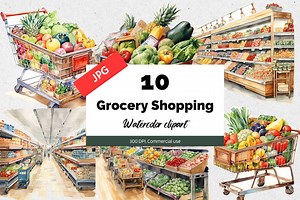 Supermarket Grocery Shopping Clipart, 10 High Quality Jpgs, Commercial Use, Instant Download, Card Making, Errand, Cashier, Clerk, Jobs, Mom - Etsy