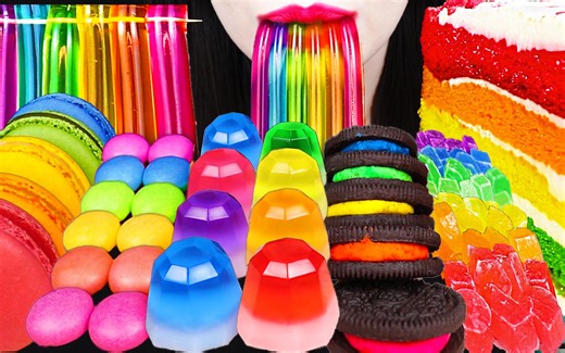 Jane ASMR JELLY NOODLES, RAINBOW OREO, CAKE EATING