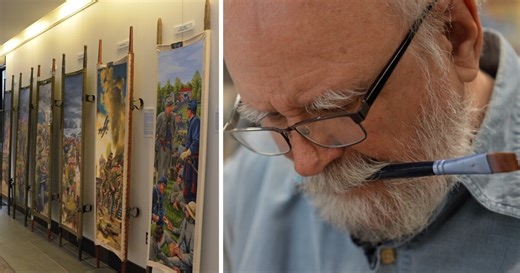Virginia artist Henry Kidd paints military history on authentic stretchers as tribute to the fallen