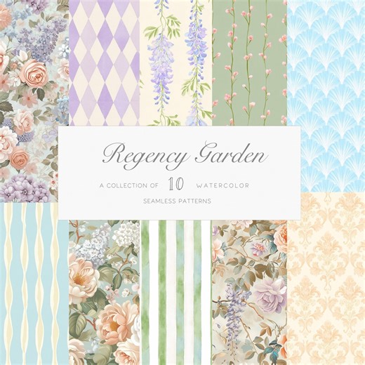 Regency Era Floral Seamless Patterns Wedding Pastel Flower Backgrounds Digital Papers Commercial Use - Etsy