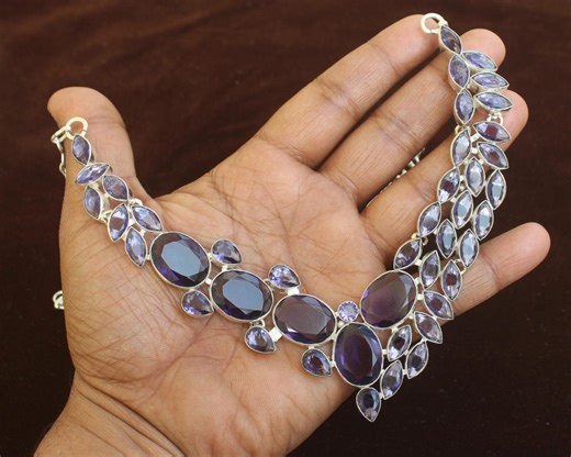 925 Sterling Silver Necklace: Boho Jewelry Amethyst & Blue Topaz Necklace - Etsy