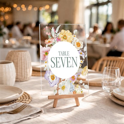 Acrylic Wedding Table Numbers, Watercolor Floral Table Numbers, 5X7 Set - Etsy