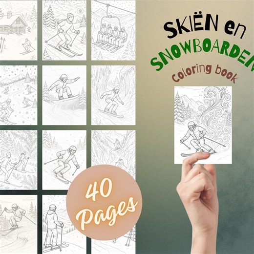 Skiing & Snowboarding Coloring Pages for Adults | Winter Sports | Whimsical Realism Printable PDF - Etsy Australia