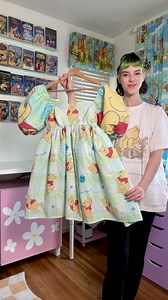 pooh is one of my all time faves and these pieces are always so special to work on!!! 🥰🍯 so I was extra excited when I received this one for a custom order 💛 I’ve never used this sheet before but I absolutely love the colors on it and all of poohs cute little poses! 🐝 how perfect is this puff dress for spring??? • • • #winniethepooh Winnie the pooh #pooh #upcycle #upcyclingfashion Disneyland #disneyland #thriftflip | rope drop design