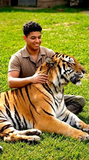 A man playing with tigers