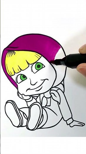 Aprende a Dibujar y Colorear Masha Sentada 🌈🐻👧🏼🐻🌈 | DIBUJOS para niños | Masha y el Oso #Shorts