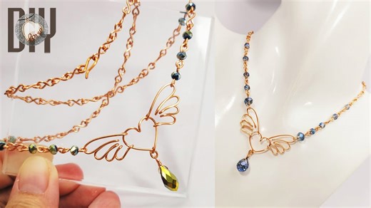Learn to make a heart ♥ with wings necklace - bead and wire jewelry tutorial 1017