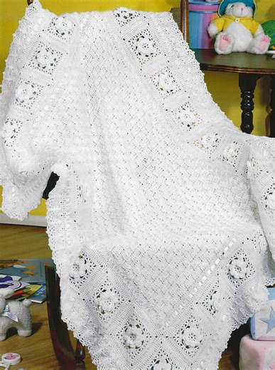 Heirloom Baby Blanket Crochet PATTERN | Vintage Roses, Ribbon Accents, Christening Gift (PDF) - Etsy