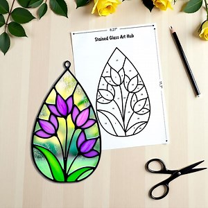 Stained Glass Flower Suncatcher Pattern, Purple Floral Ornament (pdf, Svg, Png, Jpg) - Etsy