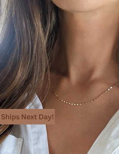14K Solid Gold Sparkle Mirror Necklace, Gold Women's Necklace, Dainty Luxury Jewelry, Best Gold Necklace Anniversary Gift, Gift for Her. - Etsy
