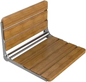Folding Shower Seat Wall Mounted Teak Wood Fold Down Shower Seat Home Care Shower Bench for Inside Shower, Bathroom Fold Up Shower Chair (16.1''*13.4'')