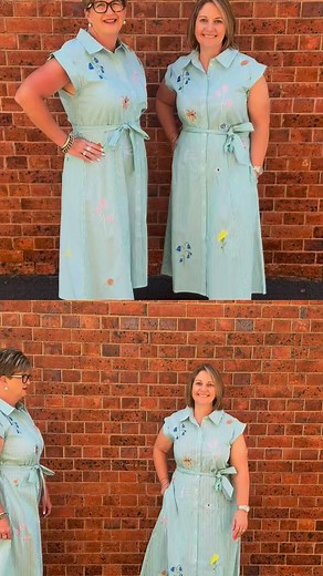 39 reactions | Tracey and Loretta are twinning in these fresh green and white stripe dresses — a fun, floral look that’s perfect for sunny days and smiles!  | Nikki J | Facebook