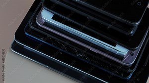 Outdated models of mobile phones and smartphones. Rotation of old smartphones.