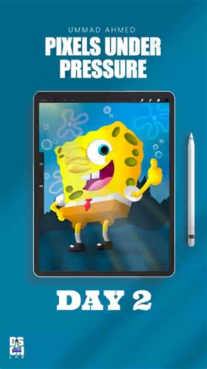 Day 2 of Pixels Under Pressure: 3D SpongeBob Under the Sea! #illustration #spongebob