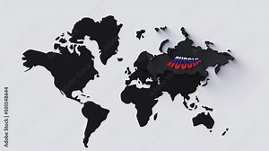 Russia on the black world map animation.
