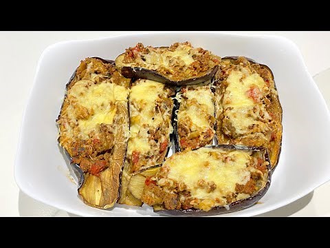 BAKED EGGPLANTS STUFFED WITH MINCED MEAT AND CHEESE 🍆