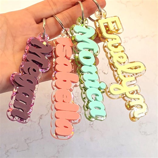 Personalized Acrylic Bubble Letter Keychains | Custom Name Bag Tag - Etsy