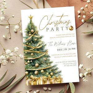 Editable Christmas Party Invitations Template,gold Christmas Dinner Invite Printable,work Holiday Party Invitation Editable Template Canva - Etsy