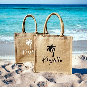 Personalized Burlap Beach Tote Bag: Custom Birthday Trip Favor - Etsy