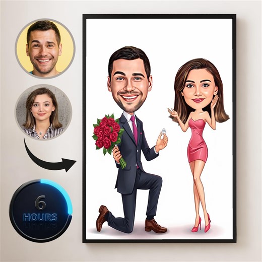 Custom Engagement Caricature From Photo, Personalized Proposal Couple Cartoon, Digital Portrait Gift - Etsy Australia