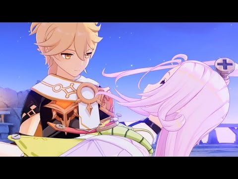 Aether saves Aino from falling... (Genshin Luna I Event Cutscene)