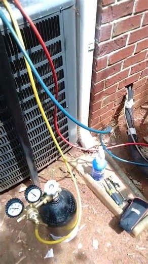 Pressurized system with nitrogen and found leaks one service valve so I changed them all. #hvaclife