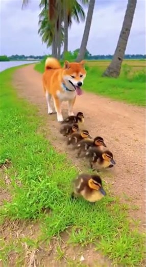 VỆ SĨ CHO MẤY EM VỊT 😂 #shorts#dogandcat #shiba #trending #haihuoc #vuinhon #dog #cat #dusk