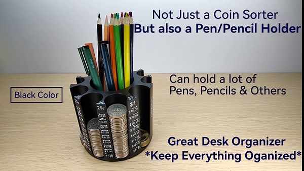Coin Sorter Pen Holder Change Counter Pencil Holder as Desk Organizer, Coin Counter Machine Store 540pcs, Easy to Use with Wrappers & Accurate as a Gift