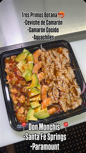 Mariscos Don Monchis on Instagram: "One of our best sellers 🙌🏼 Our Tres Primos botana that comes with Ceviche De Camarón, Camarón Cocido, and Aguachiles! You can choose Salsa Verde, Salsa Roja, or Salsa Negra 🌶️ Both locations are open now and the rest of the Week!🙏🏼 Thank you guys for the continuous support 🙌🏼🙏🏼 Uno de nuestros platillos mas solicitados 🙌🏼 Nuestra botana Tres Primos viene con ceviche de camarón, Camarón cocido y agauchiles! Puedes elegir entre salsa verde, salsa roja
