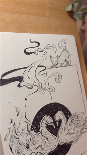 Playing with movement and line weights #brushpen #sketchbook #drawingpractice #penandink #lineart