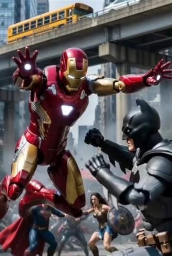 Iron Man vs Batman: Epic Street Fight in Rainy City