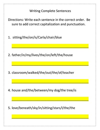 Writing Complete Sentences worksheet