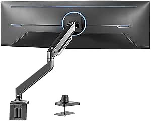 VIVO Premium Aluminum Monitor Arm for Ultrawide Screens up to 49 inches and 33 lbs, Heavy Duty Single Desk Mount, Pneumatic Height, Max VESA 100x100, Black, STAND-V101G1