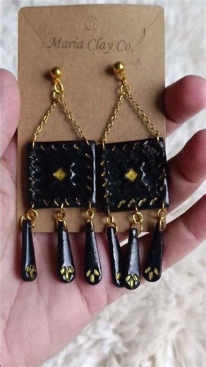 Black & Gold Embossed Clay Earrings 🖤✨ Handmade Process | Polymer Clay Jewelry