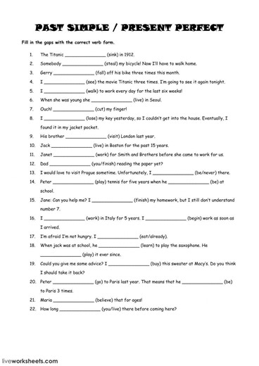 Past v Present Perfect Tense worksheet