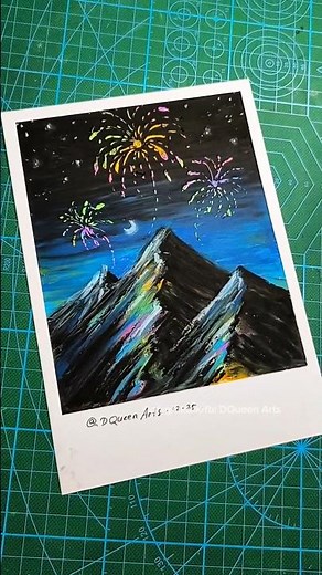 How to draw a mountain with fireworks using oil pastels 🗻🎇#art #drawing #drawingtutorial #howtodraw