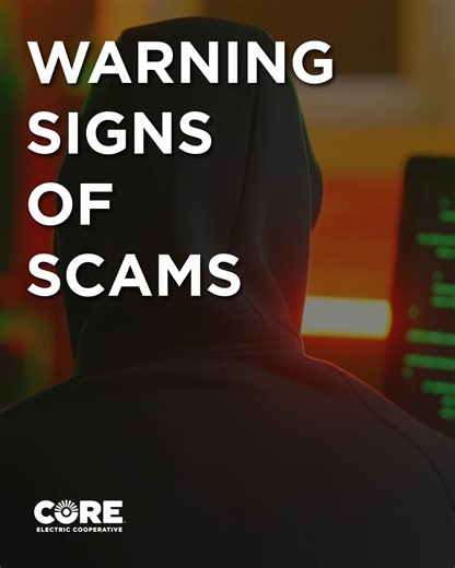 Beware of scams as the holiday season approaches. Here are some of the most common warning signs: Calls from out-of-state area codes ⚠ Urgent requests threatening immediate disconnection  Personal information requests  Links that redirect you to other websites Learn more about how to spot a scam: https://core.coop/scam-awareness/ | CORE Electric Cooperative | Facebook