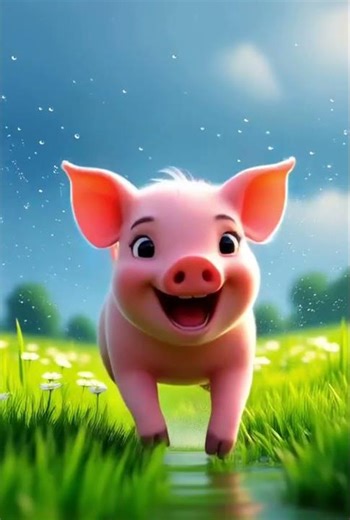 Bouncy Pig Running in the Rainy Season