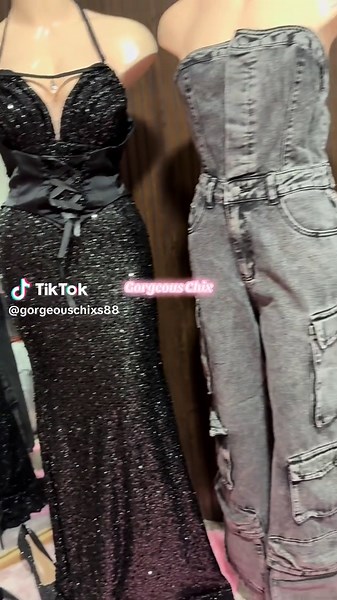 Gowns Black | Denim Cargo Jumpsuit #cargopants #gorgeouschixboutique #fyp #seller #shein #march #sequins #event #prom