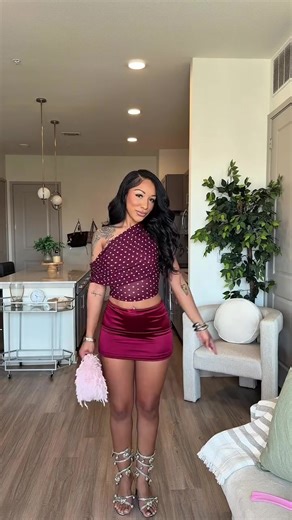 Stylish Ivy Satin Mini Skirt and Kylie Polka Dot Mesh Top