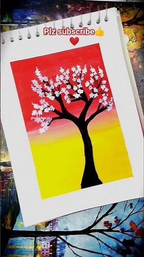 🌸 Easy Cherry Blossom Tree Painting 🎨 | Simple Acrylic Painting Tutorial #shorts#viral#art#drawing