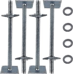 Scaffolding 18"" Adjustable Leveling Jack 1-1/4"" OD Scaffold, Hot Dip Galvanized Screw Jacks for Leveling, Solid Threaded Rod, 4 Pack