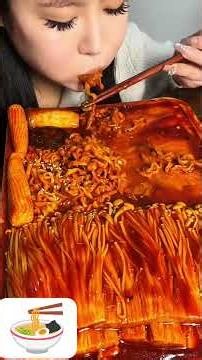 SPICY FIRE NOODLES 🤤 🔥 Fire Mushrooms, Korean Beef Intestine, Chicken & Sausage Mukbang ASMR