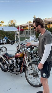 Scotty of Cycle Zombies checks out Dan Auerbach's Knucklehead at Paradise Road Show. - - - #DicEmagazine | DicE Magazine