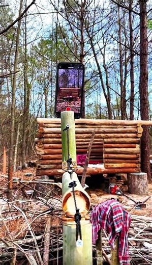 Cabin build homemade tripod now in use #bushcraft #offgrid