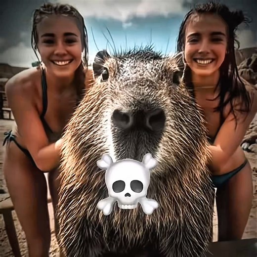 Capybara with girls in the beach. #capybara #trending #viral